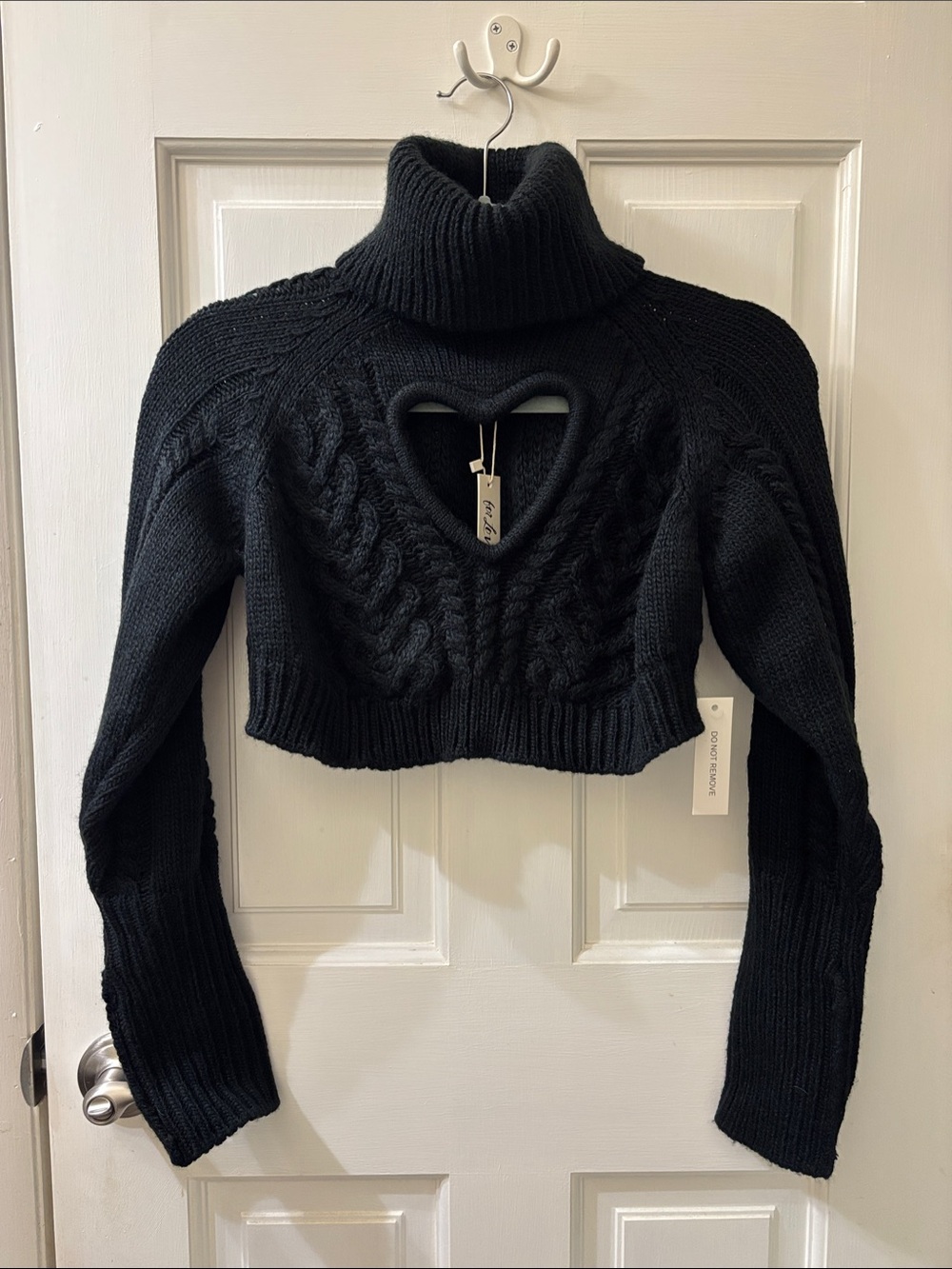 For Love & Lemons Vera Black Cropped Heart Cutout Turtleneck Sweater - NWT XXS